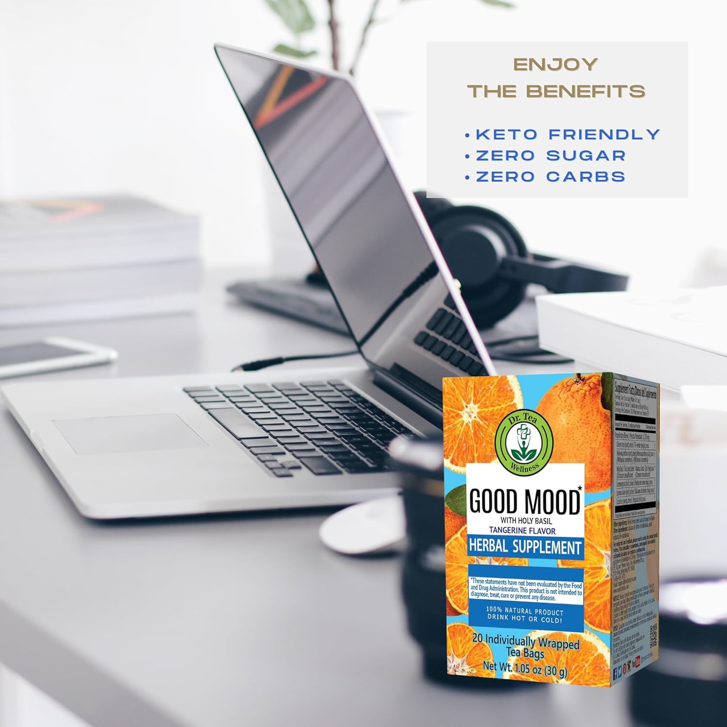 Dr. Tea Good Mood Tea with Holy Basil - Tangerine Flavor - 20 Tea Bags