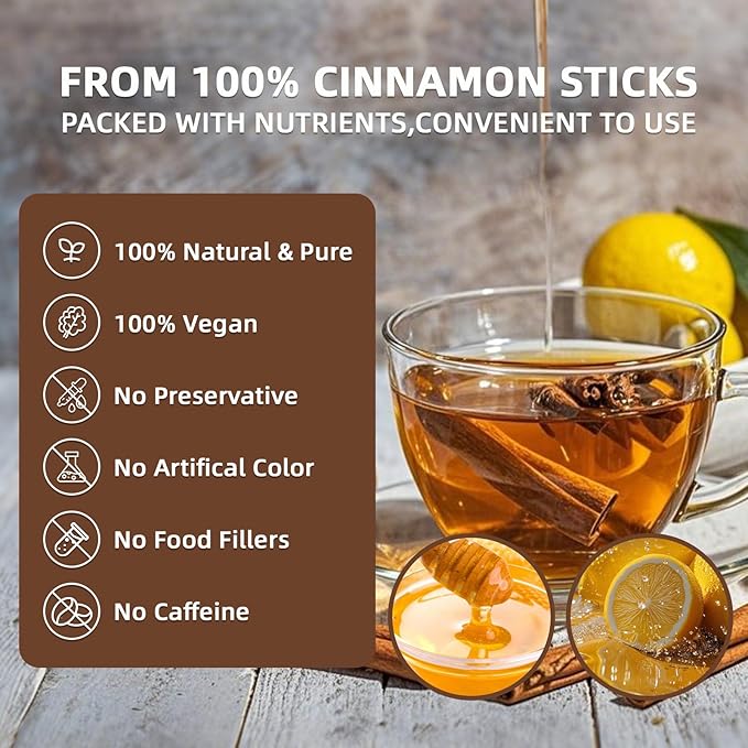 Premium Cinnamon Tea Bags - Made of 100% Natural Cinnamon Sticks, Herbal Tea. No Sugar, No Caffeine, No Gluten, Vegan (110 Bags)