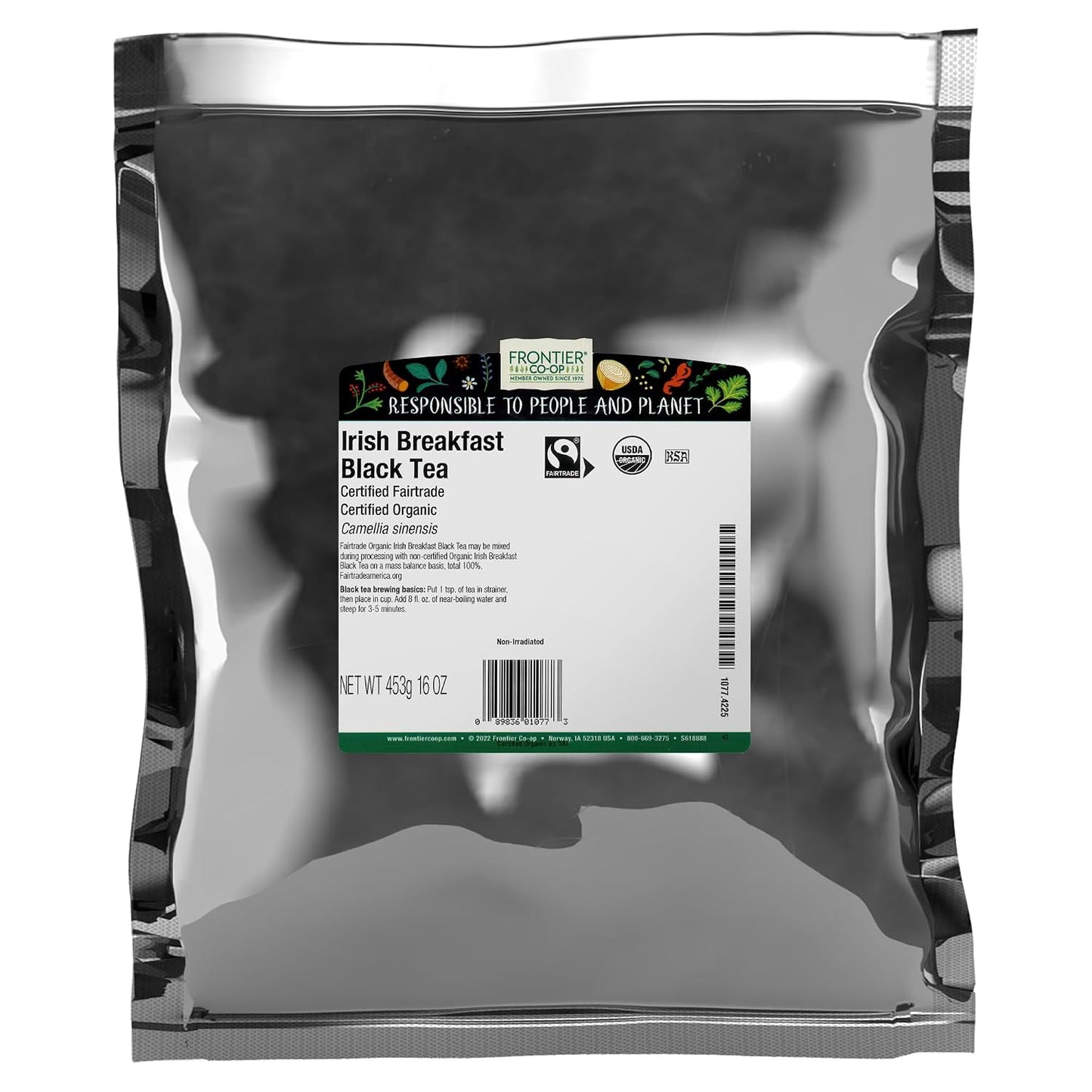 Frontier Co-op Certified Organic Fair Trade Irish Breakfast Tea, 1-Pound Bulk, Rustic, Warm & Bold Black Tea, Kosher