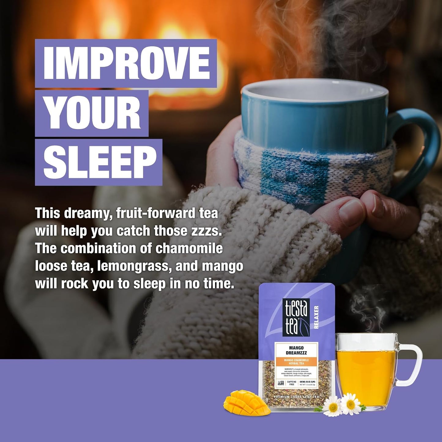 Tiesta Tea - Mango Dreamzzz Chamomile Loose Leaf Herbal Tea | Relaxing Chamomile &amp; Lemongrass Blend, Caffeine-Free, Brew Hot or Iced, Makes Up to 25 Cups, Resealable Pouch, 1.5 Ounce