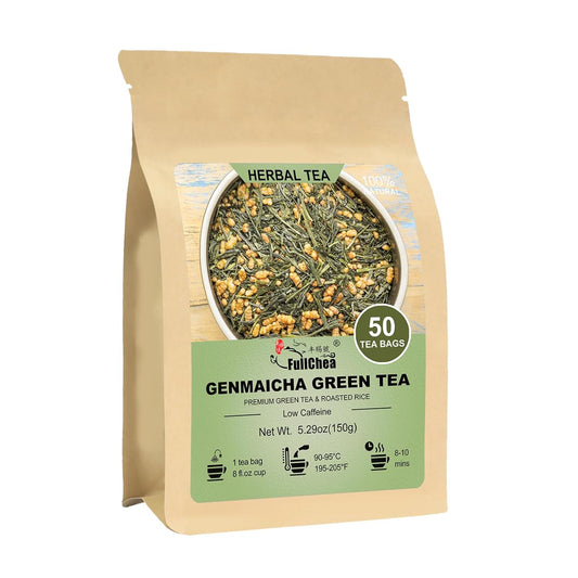 FullChea - Genmaicha Tea Bags, 50 Count, Green Tea with Roasted Rice