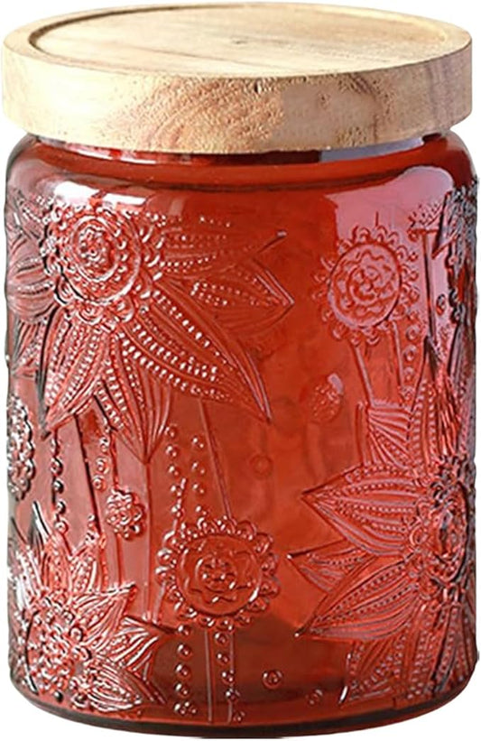 Glass Jar with Lid, Vintage Glass Storage Jars with Airtight Lid Coffee Canister Sugar Container for Kitchen Counter Pantry, Spice, Candy