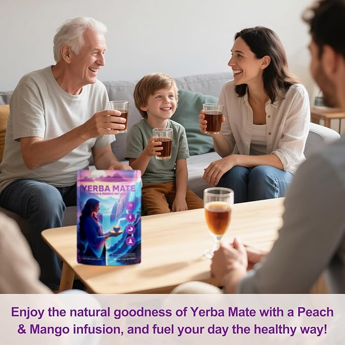 Yerba Mate Instant Tea Powder – Super Yerba for Reduce Brain Fod, Gut Health, Relaxation and Focus, Sugar-Free, Ideal for Health Enthusiasts, Traditional Argentina Yerba Mate Peach Mango Magic