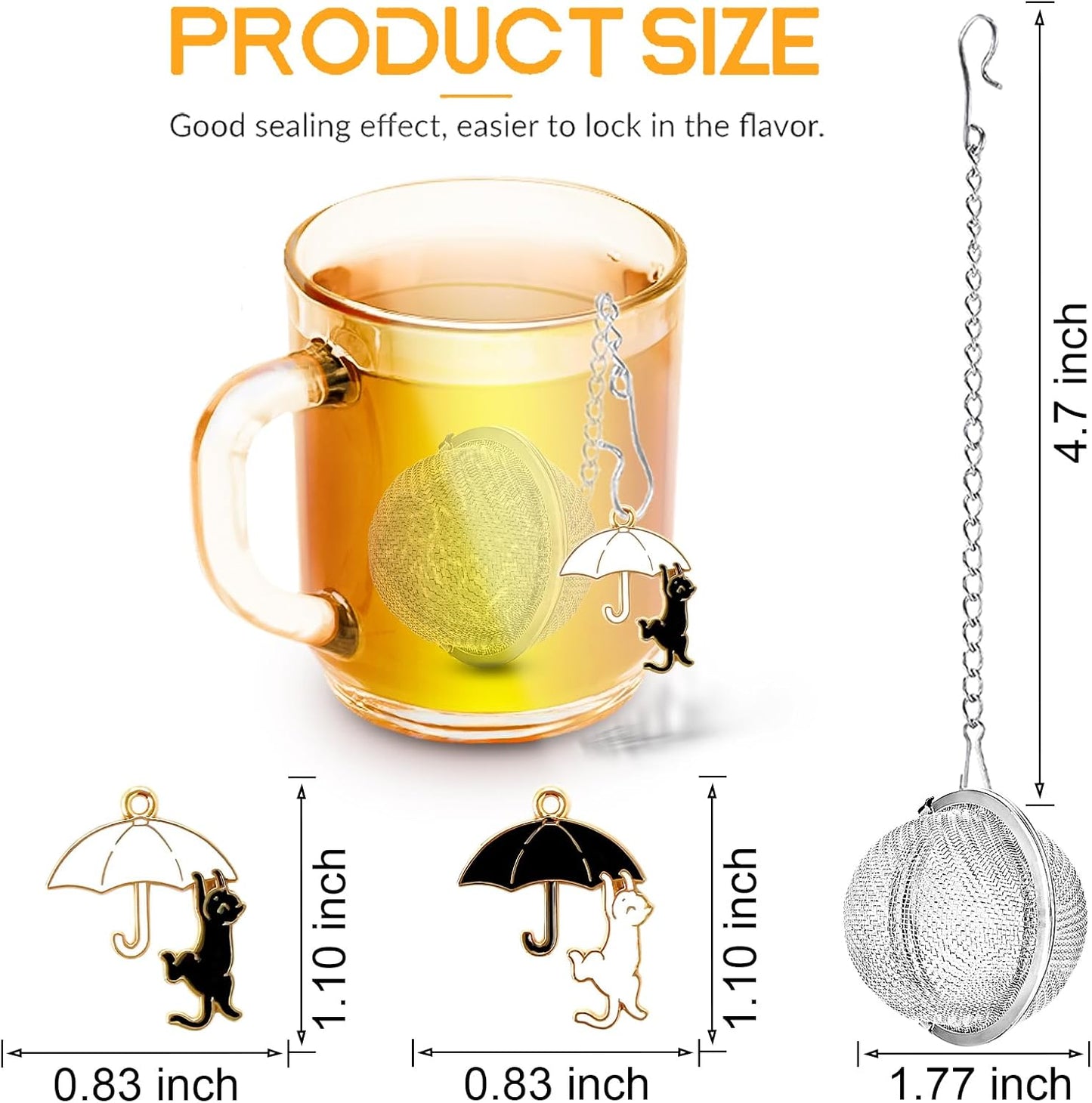 Tea Infuser 2Pack with Cat Charm -TeaSanavie Loose Leaf Tea Ball &amp; Strainer, Premium 304 Stainless Steel Fine Mesh Tea Steeper, Cute &amp; Functional Gift for Tea Lovers