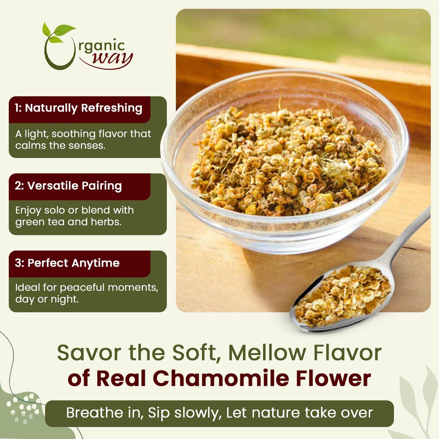 Organic Way Chamomile Flower Whole - Herbal Tea (2 Ounce) | Matricaria chamomilla botanical herb, European Wild-Harvest USDA Organic and Kosher Certified; Non-GMO Origin Albania