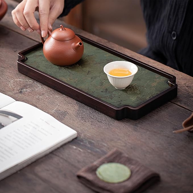 Chinese Style Wooden Gongfu Tea Tray Elegant Tea Table Serving Tray with Drainage Multifunctional Use for Home Office