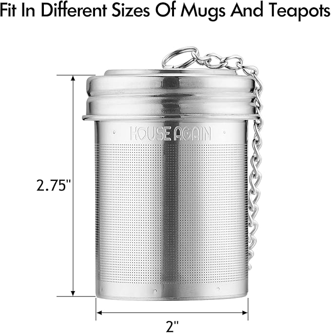 House Again Large Tea Infuser, Extra Fine Mesh Tea Strainers for Loose Tea, 18/8 Stainless Steel Tea Strainer with Extended Chain Hook