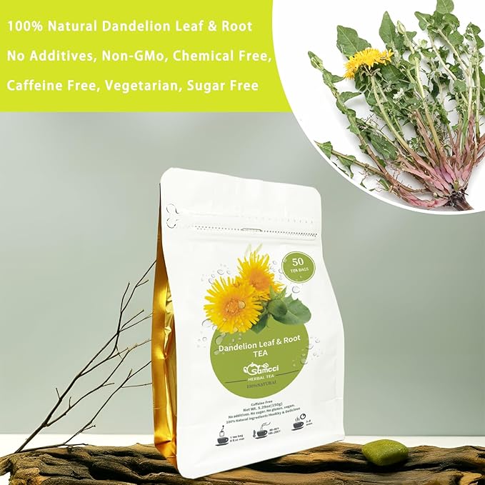 Samcci - Dandelion Leaf & Root Tea bags, 50 Teabags, Natural Roasted Dandelion Herbal Tea for Liver & Kidney Health