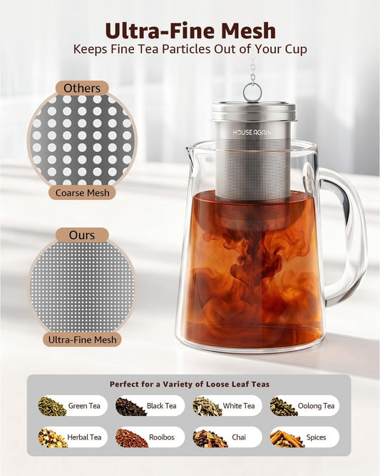HOUSE AGAIN Tea Infuser, Extra Fine Mesh Tea Infusers for Loose Tea, 18/8 Stainless Steel Tea Strainer with Extended Chain Hook, Tea Steeper for Brew Tea, Spices &amp; Seasonings Small × 2