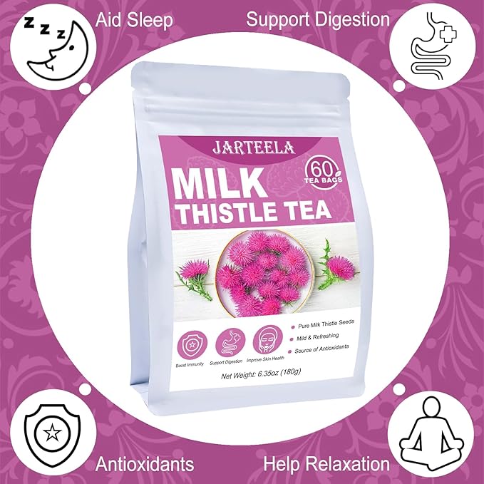 Jarteela - Milk Thistle Tea Bag, 3g x 60 Count - Pure Milk Thistle Seeds - Natural Herbal Tea Bags - Non-GMO - Caffeine-free Tea (Pack of 2)
