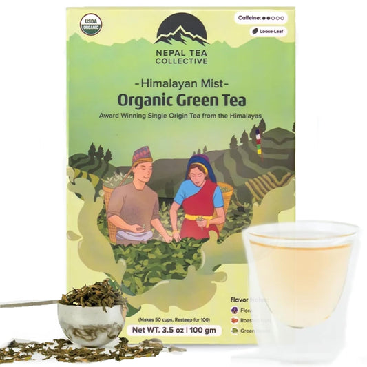 NEPAL TEA Smooth, Mild Organic Green Tea Loose Leaf | Low Astringency, Great for New Green Tea Drinkers | Single Origin Himalayan Family Farm | 3.5Oz / 100g (Himalayan Mist)
