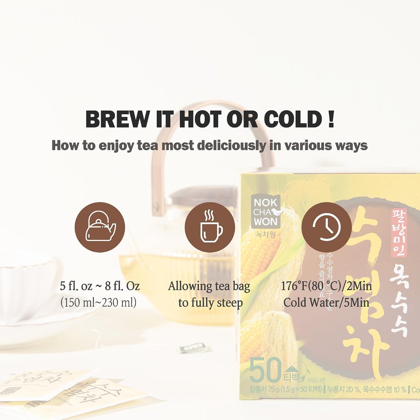 [Nokchawon] Korean Corn Silk Tea Bags - Caffeine Free Roasted Corn Tea for Wellness, Daily Hydration and De-bloating Support - Traditional Savory Grain Tea - 50 Count