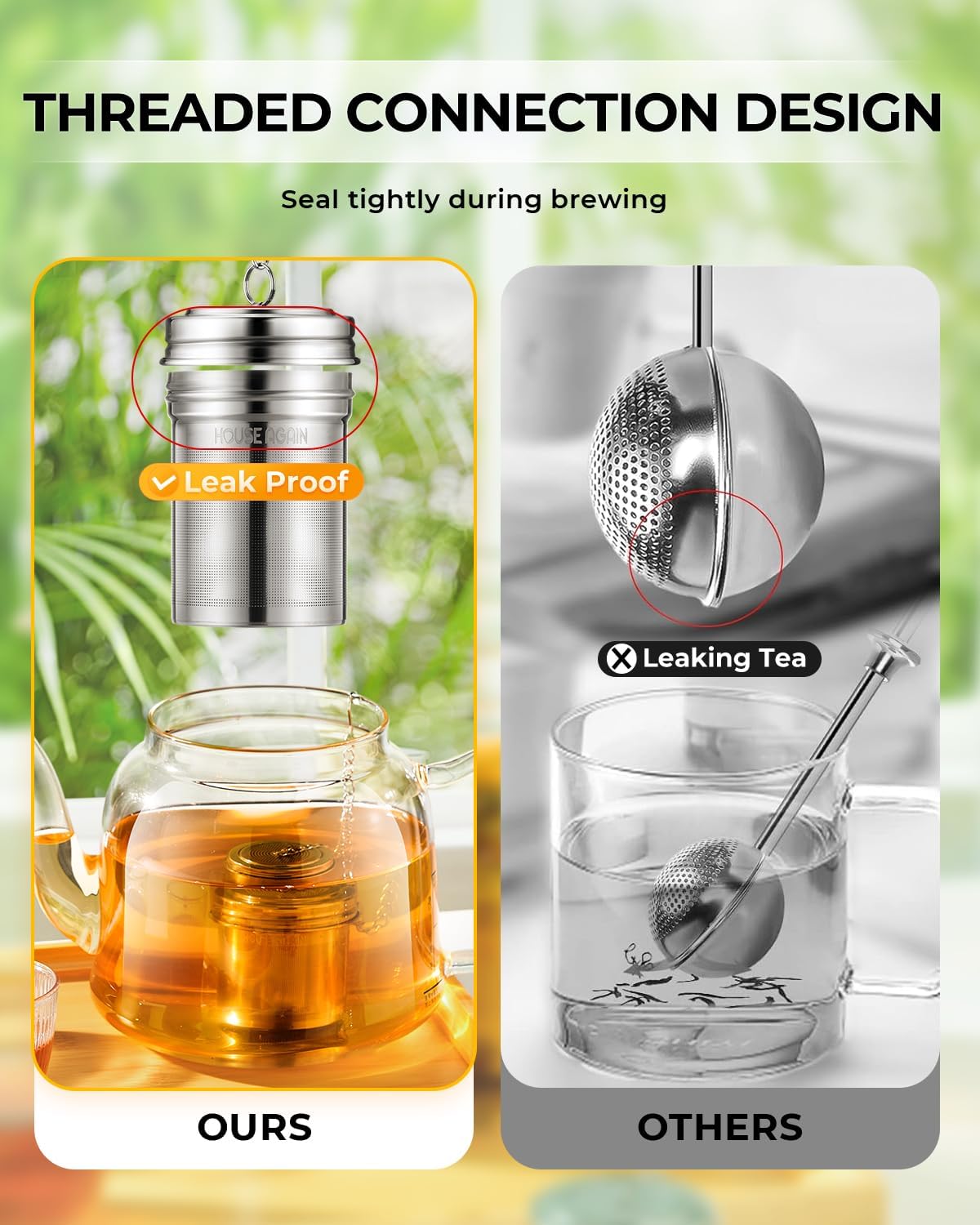 HOUSE AGAIN Tea Infuser, Extra Fine Mesh Tea Strainers for Loose Tea, 18/8 Stainless Steel Tea Strainer with Extended Chain Hook, Tea Steeper for Brew Tea, Spices &amp; Seasonings for Single Cup, 1 Pack