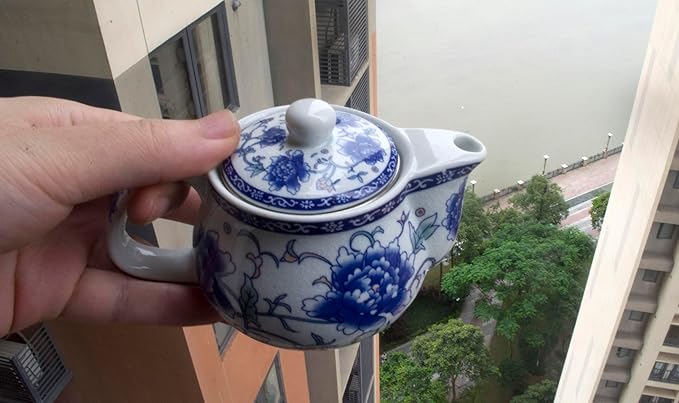 Small Porcelain Teapot, 9oz Tea Pot with Stainless Steel Infuser Classical Chinese Penoy Flower (Blue-and-white Penoy)