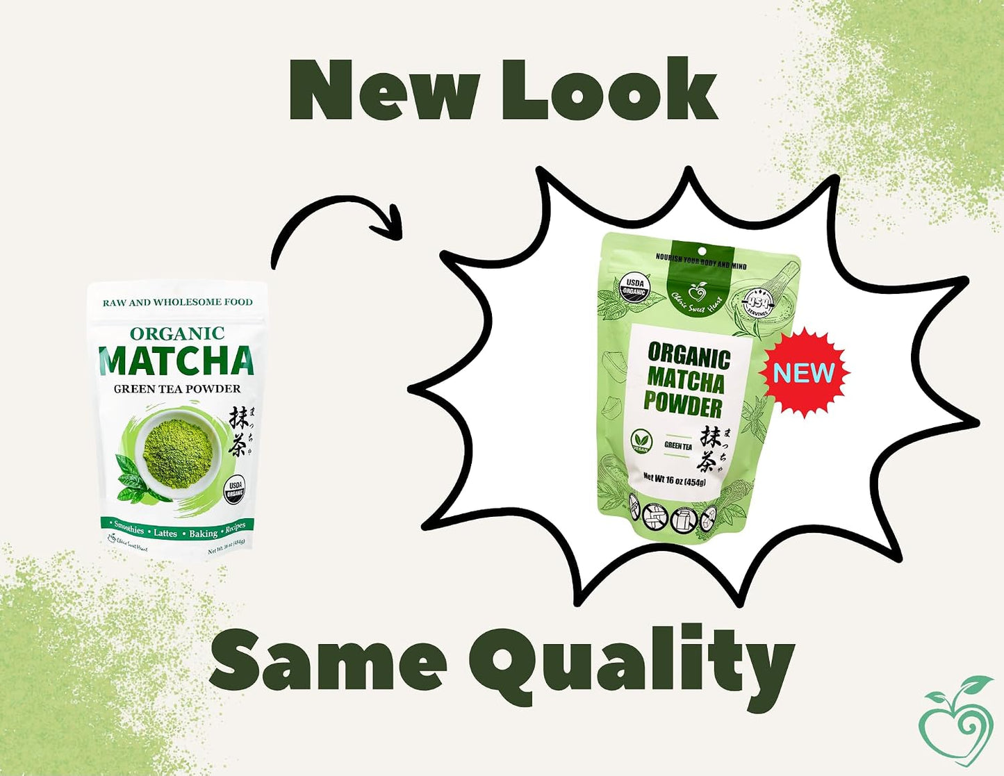 Cherie Sweet Heart Organic Matcha Green Tea Powder - Premium Culinary Grade, Authentic Japanese Origin, Antioxidant-Rich, Gluten-Free, Vegan – Perfect for Lattes, Cooking, Baking &amp; Smoothies – 16oz Resealable Bag