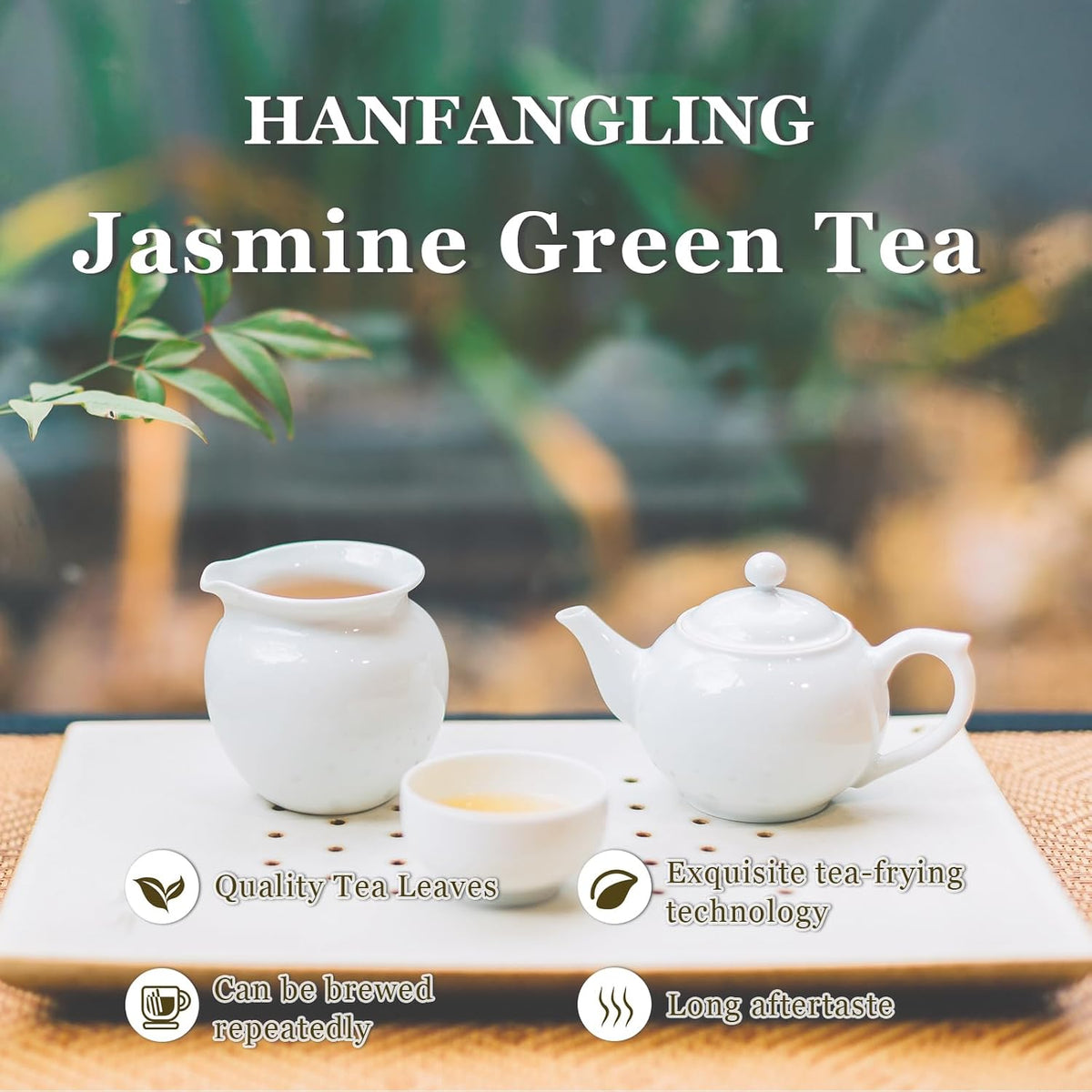 HANFANGLING Jasmine Green Tea - Premium Loose Leaf Tea with Natural Jasmine Flowers, 100% Natural, Aromatic &amp; Refreshing, 1.76oz