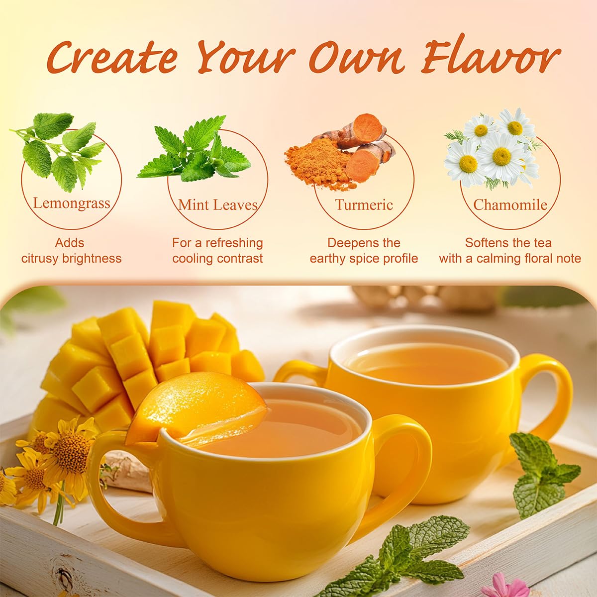 WT WEETEE Mango Ginger Tea Bags 100ct, Caffeine-free Tropical &amp; Spicy Blend