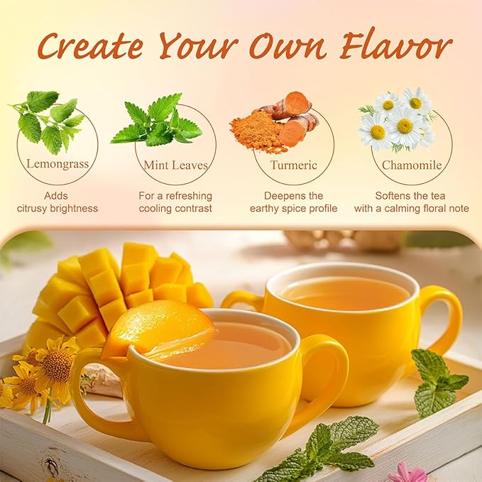 WT Weetee Mango Ginger Tea Bags, 2g x 100 Counts, Flavored Ginger Herbal Tea Includes Cardamom, Fennel, Cinnamon, Rooibos, Licorice & More