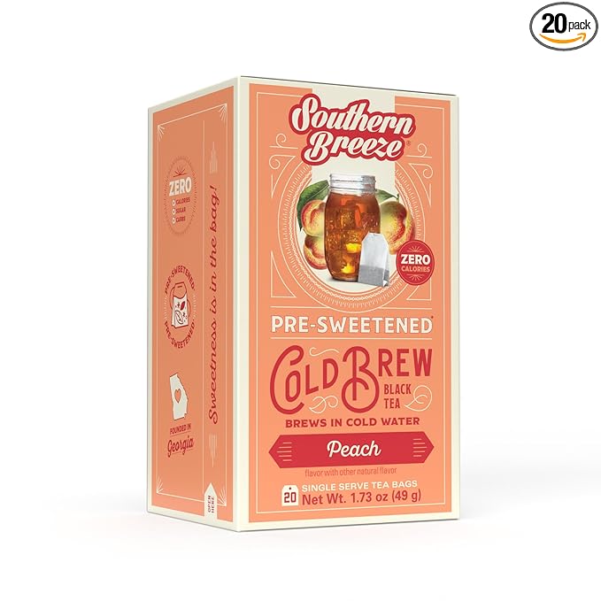 Southern Breeze Cold Brew Sweet Tea Peach Iced Tea with Black Tea and Zero Carbs Zero Sugar