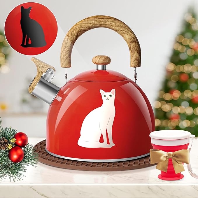 ARC Stainless Steel Red Whistling Tea Kettle, Magic Color Changing Design 2-Quart Stovetop Kettle Wh
