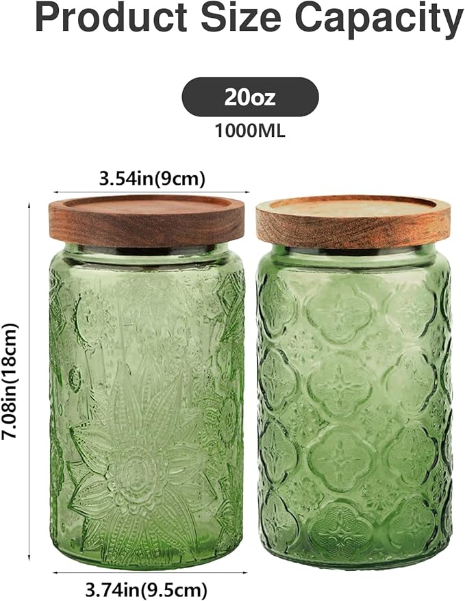 Glass Jar with Lid, Vintage Glass Storage Jars with Airtight Lid Coffee Canister Sugar Container for Kitchen Counter Pantry, Spice, Candy