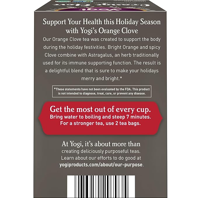Yogi Tea Orange Clove - 16 Bags per Pack (4 Packs) - Limited Edition Organic, Caffeine-Free Holiday Tea - Immune Support - Includes Astragalus