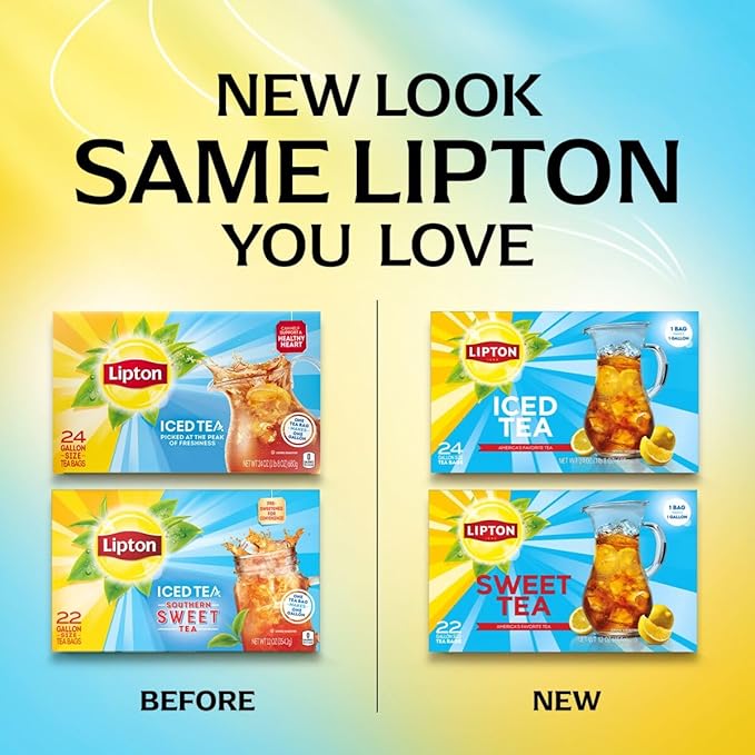 Lipton Unsweetened Iced Tea Bags, Gallon-Sized Zero Calories, 48 Total Tea Bags (24ct - Pack of 2)