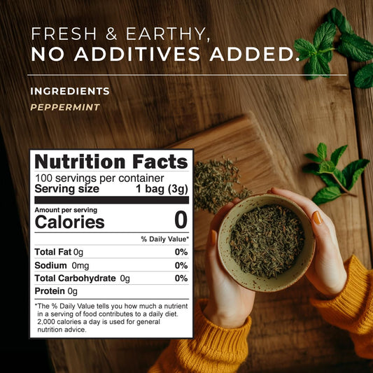 Peppermint Tea Bags 100 Count - 100% Natural Caffeine Free Herbal Tea | Pure Peppermint Leaf, Bold Mint Flavor, Freshen Breath &amp; Soothes Digestion, Hot or Iced