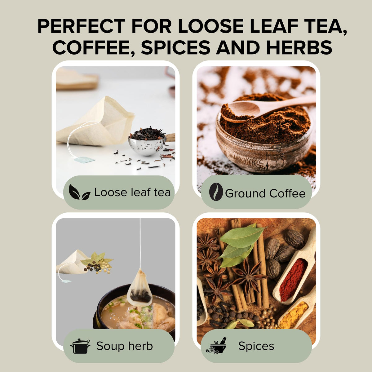 Viva Scandinavia VIVA Large Tea Filter Bags for Loose Leaf Tea, 50 Ct, Microplastic-Free