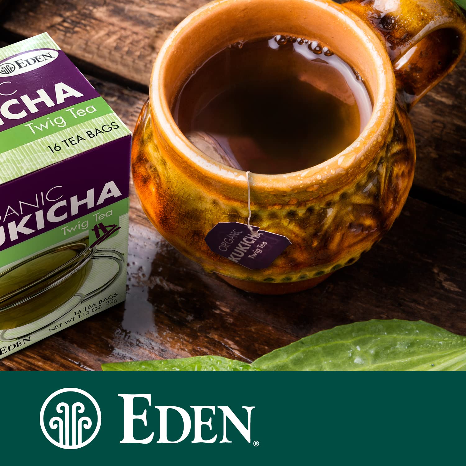 Eden Kukicha Organic Roasted Twig Tea, George Ohsawa Macrobiotic, Low Caffeine, 16 Unbleached Manila Tea Bags/Box