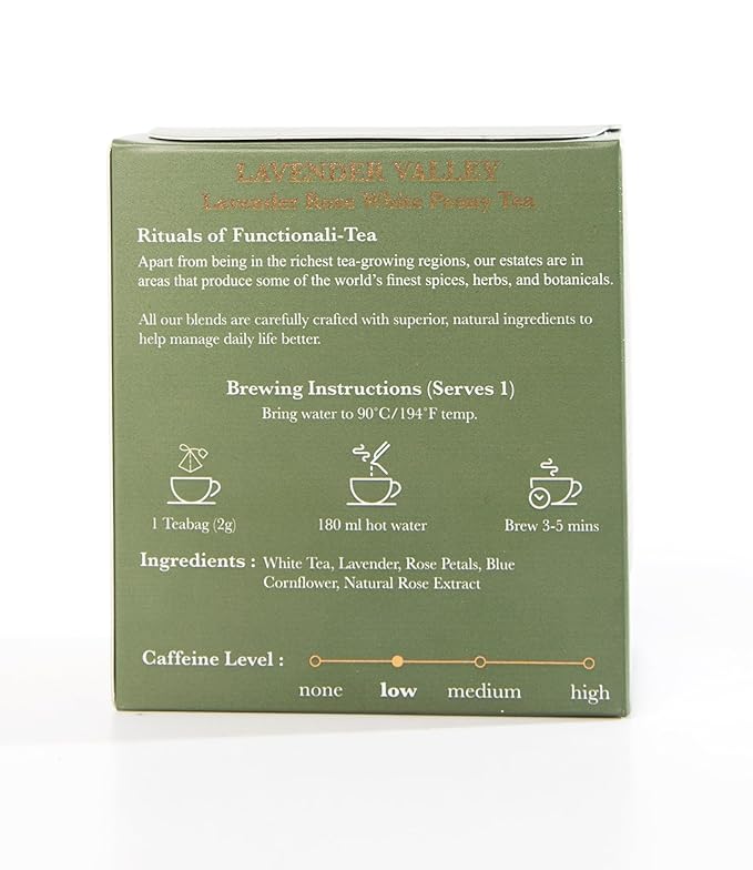 Luxmi Estates Lavender Valley Organic Lavender Tea (25 Tea Bags) Low Caffeine Tea Bags For Sleep, Relaxing, Calming, and Stress Relief