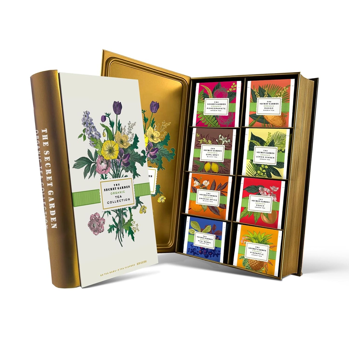 Life Plus Style Gourmet The Secret Garden Organic Tea Gift Set 80 Tea Bags 8 Flavors Green & Black Assorted Pack Sampler Tea Set Collection with