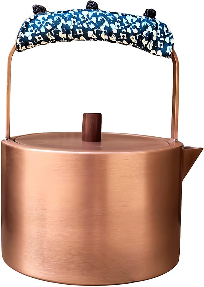 YJX Pure Copper Tea Kettle For Stovetop Safe, Chinese Style Non-Coating Teapot with Stainless Steel Tea Ball For Loose Tea, Durable Tea Pot, 1500ml Kettle