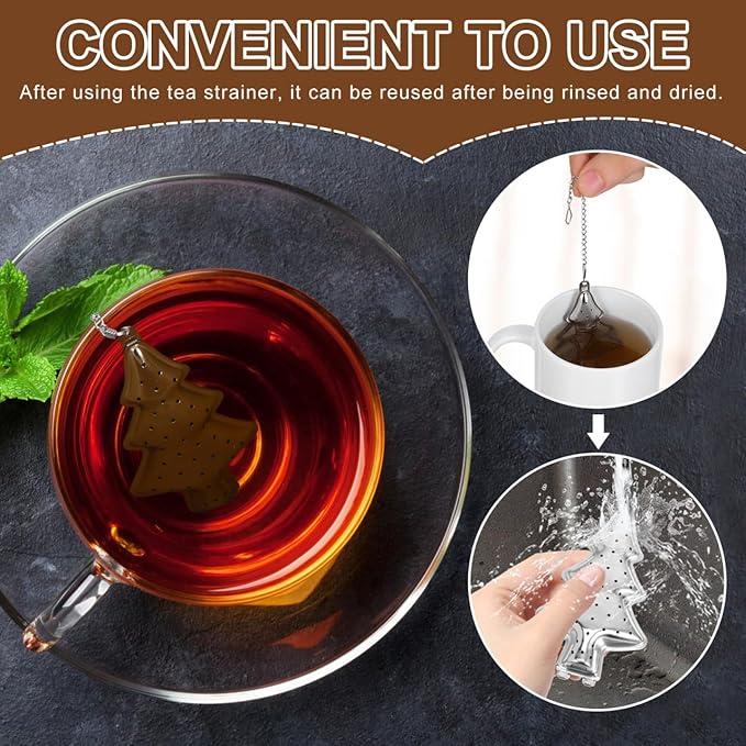 6pcs Christmas Tree Tea Infuser Strainer Filters Tea Interval Diffuser with Chain Hook Loose Leaf Tea Steeper Mesh Strainer Tea Infuser Filter for Loose Leaf Seasoning Spices Tea Lovers
