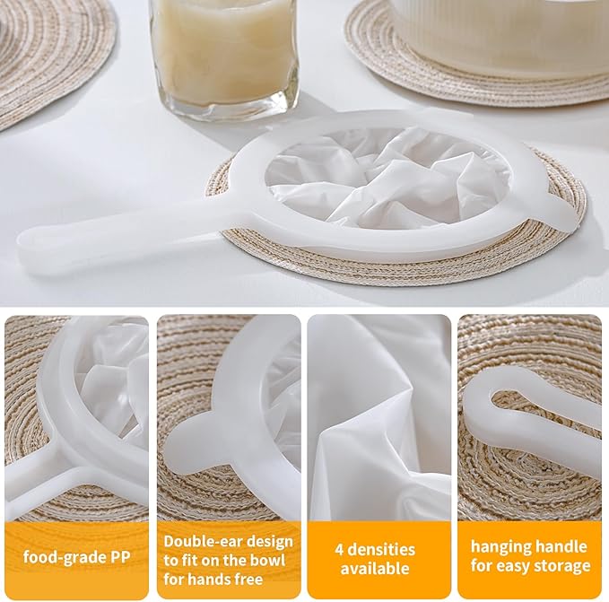 Premium Multi-Mesh Strainer Set, 4 Pack - 100/200/300/400 Mesh, Nylon & Plastic Fine Mesh Sieve for Tea, Coffe, Nut Milk, Juice, Broth, Smoothies