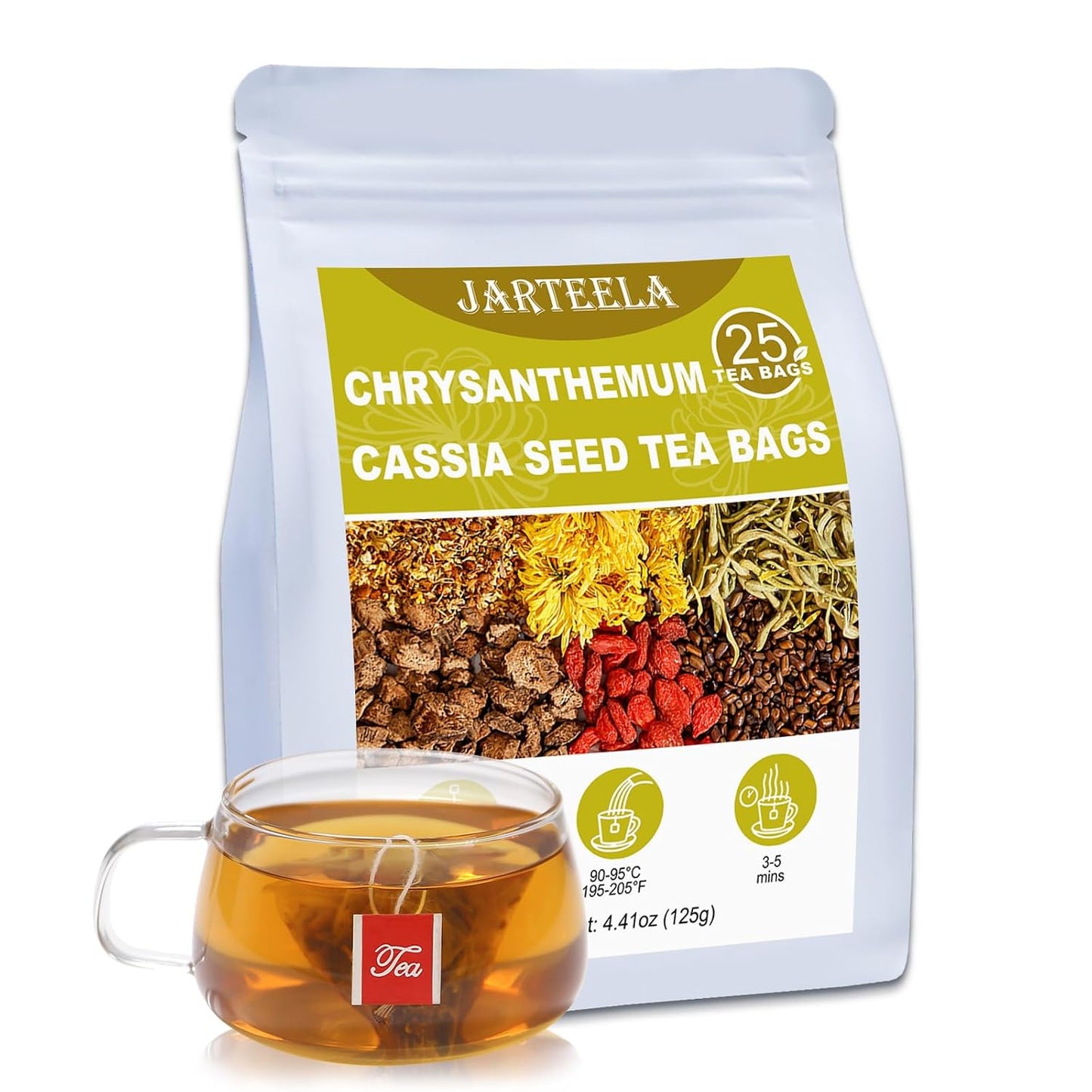 Jarteela - Chrysanthemum Cassia Seed Tea Bags, 25 Count, Blend Herbal Tea