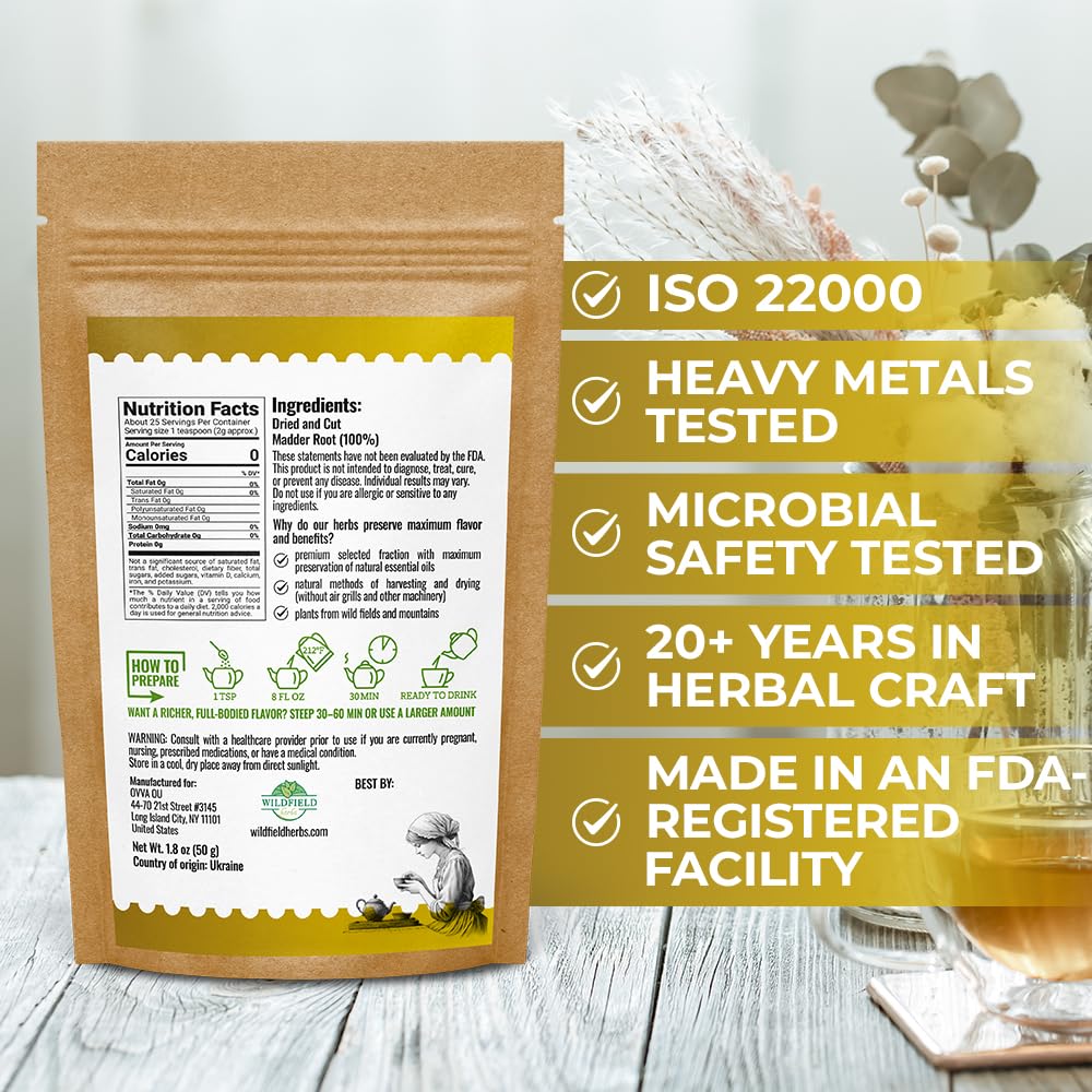 1.8 oz. Dried Madder Root Herb Tea (Rubia Tinctorum) Dried Cut Madder Roots Herbal Tea - 50g