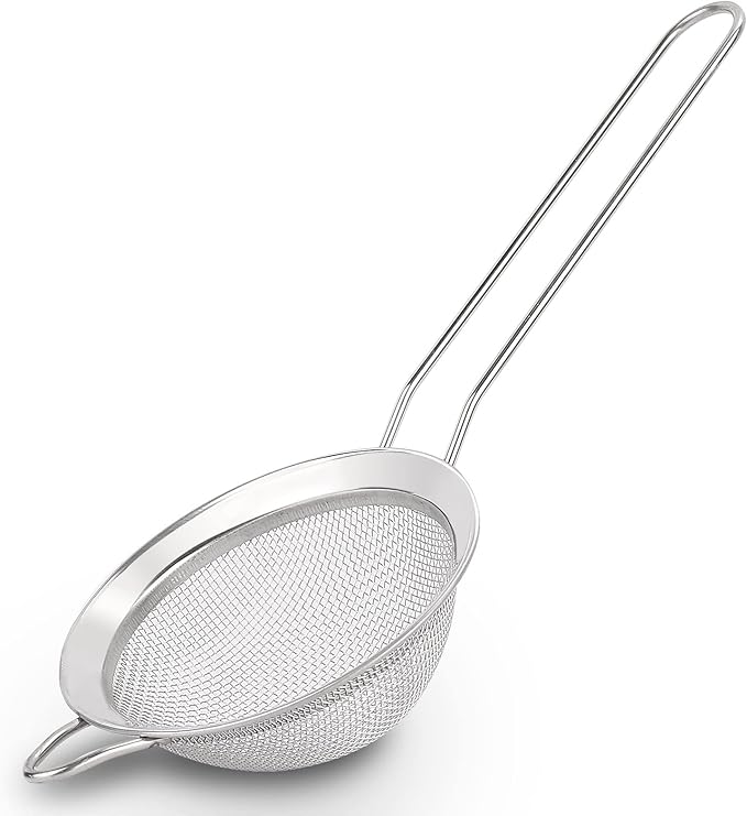 D Fine Mesh Strainer, Stainless Steel Sieve Sifter with Handle, Small Metal Strainer for Loose Tea, Juice, Drink, Herbs, Mini Sifter for Flour