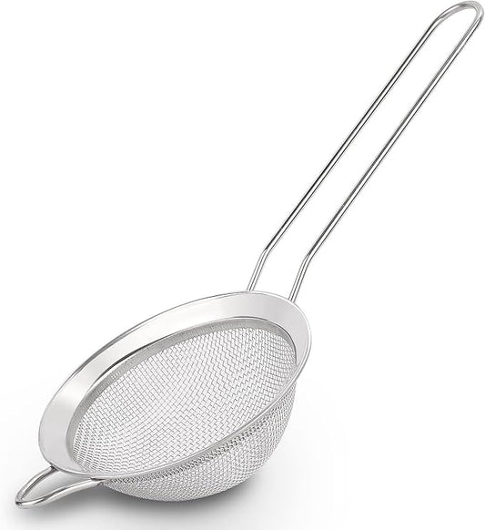 D Fine Mesh Strainer, Stainless Steel Sieve Sifter with Handle, Small Metal Strainer for Loose Tea, Juice, Drink, Herbs, Mini Sifter for Flour