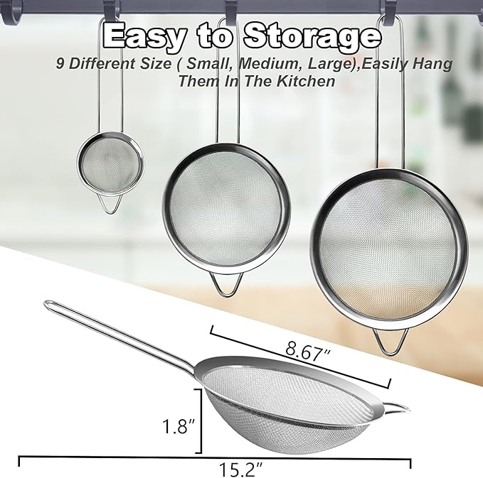 Anaeat Fine Mesh Strainers - Premium Stainless Steel Colander Sieve Sifters, with Durable Mesh and Sturdy Handle