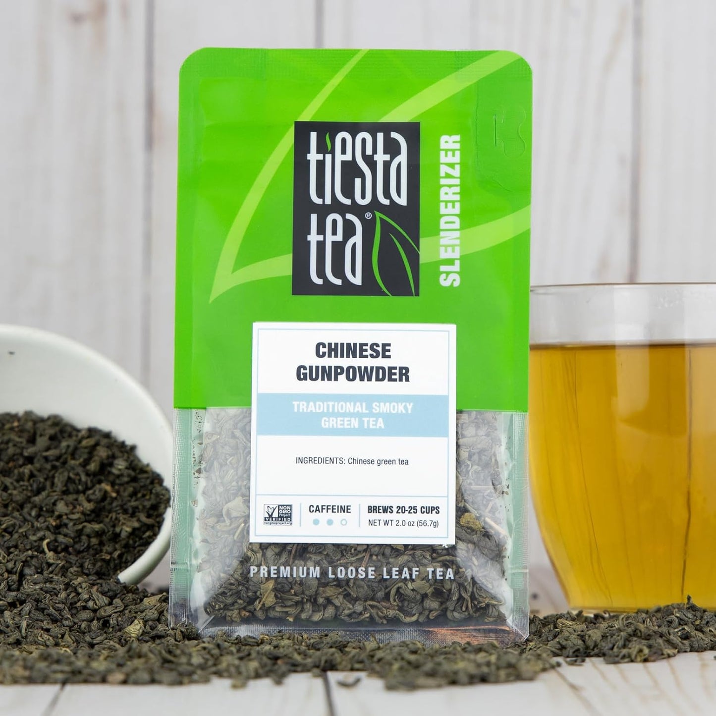 Tiesta Tea - Chinese Gunpowder, Loose Leaf, Traditional Smoky Green Tea, Premium Aromatic Blend, Medium Caffeinated Green, Make Hot or Iced Brews Up to 25 Cups, 2 Ounce Resealable Pouch