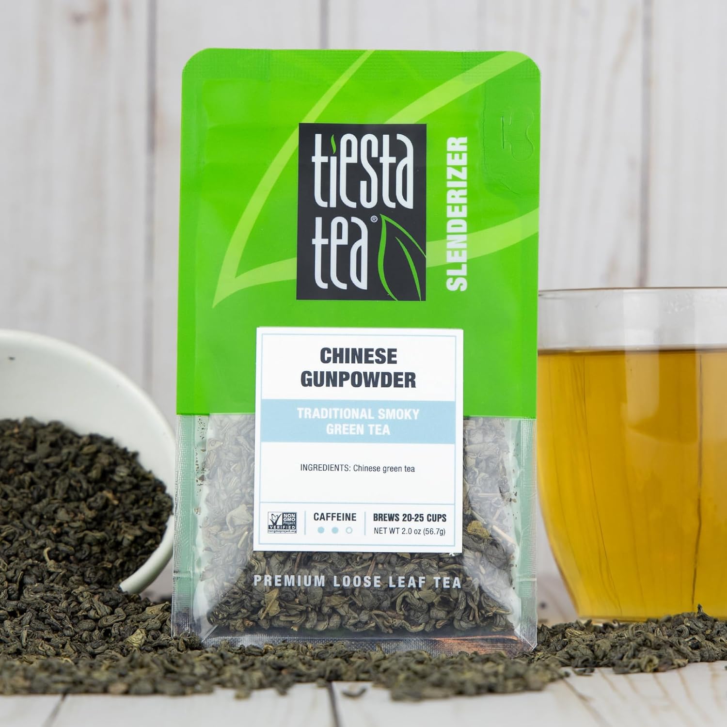 Tiesta Tea - Chinese Gunpowder, Loose Leaf, Traditional Smoky Green Tea, Premium Aromatic Blend, Medium Caffeinated Green, Make Hot or Iced Brews Up to 25 Cups, 2 Ounce Resealable Pouch