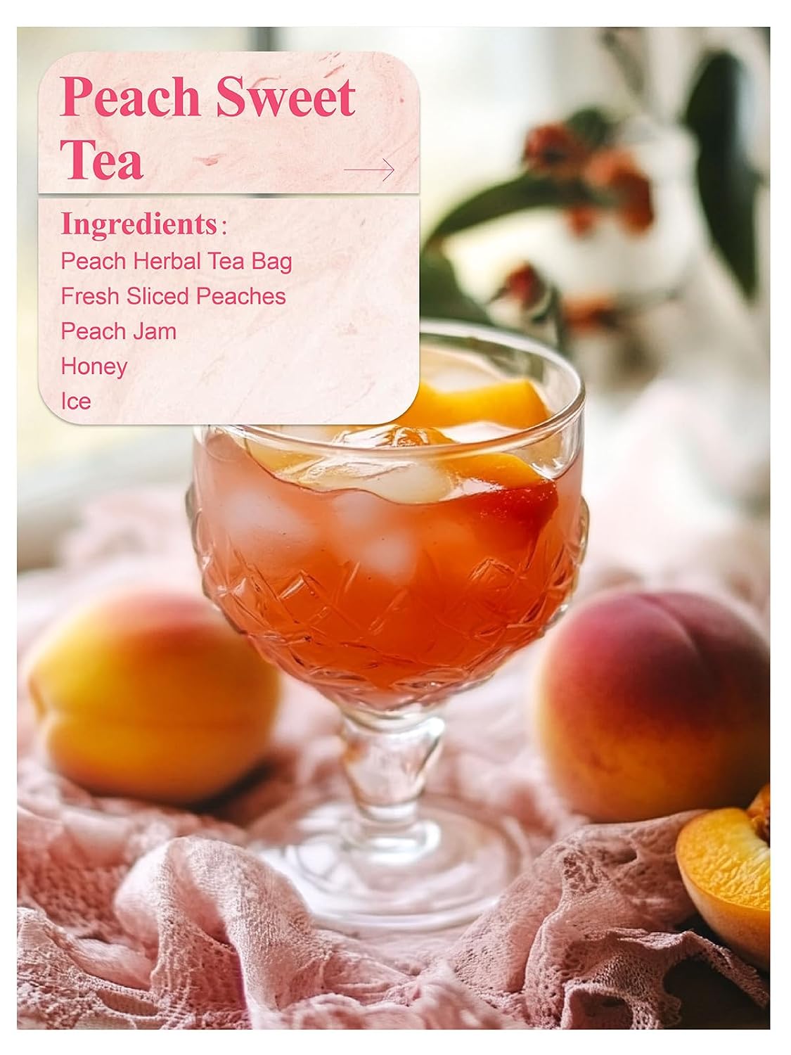 LOOMICA Peach Herbal Tea, Caffeine-Free, Peach Tea Bags with Rosehip, Hibiscus, Chamomile &amp; Orange Peel, Naturally Balanced Sweet &amp; Tangy, Refreshing Fruity Herbal Blend, No Artificial Sugar, 20 Counts