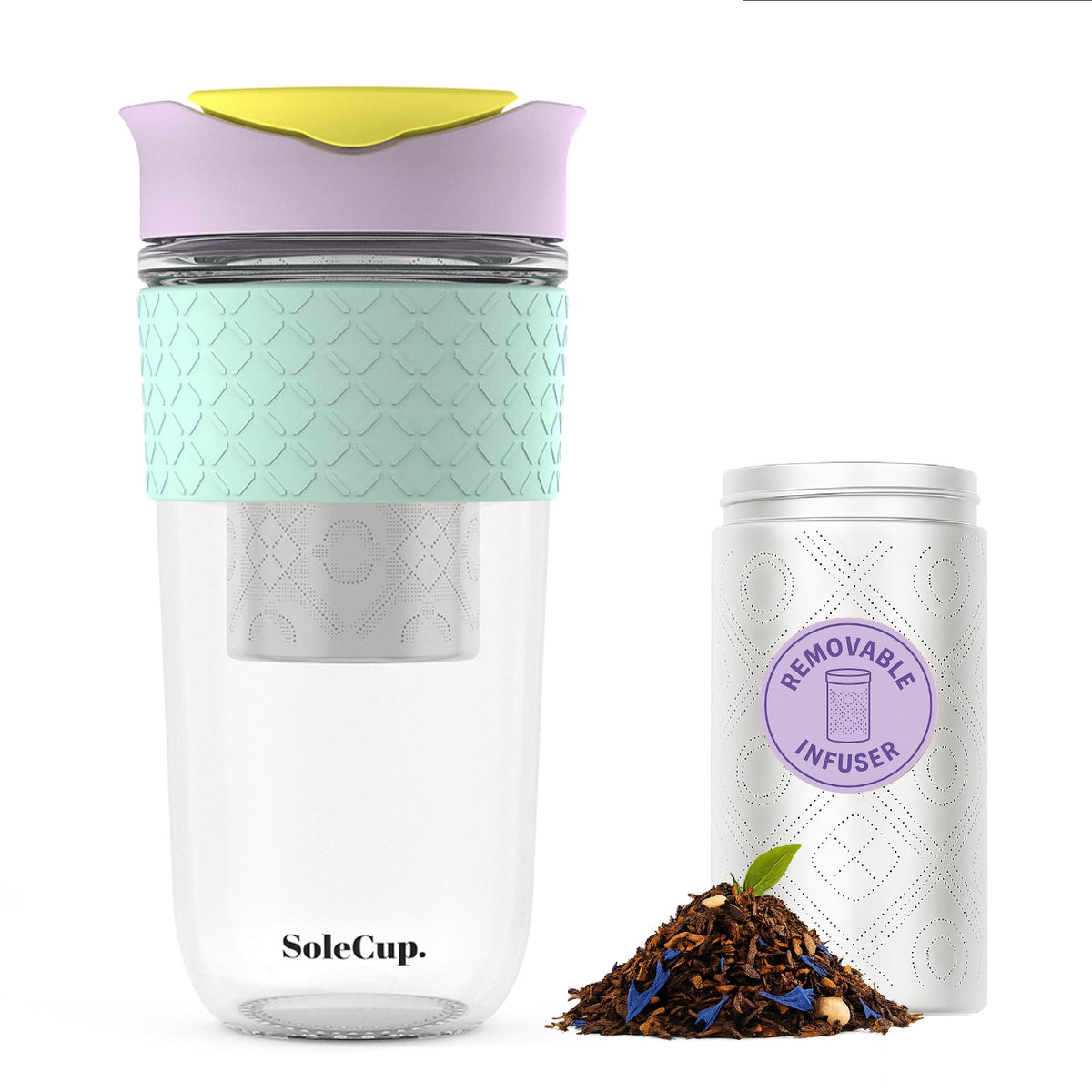 SoleCup. Large Travel Mug Loose Tea Infuser - Detachable Tea Strainer with Splash-Resistant Lid - 18oz/530ml BPA-Free