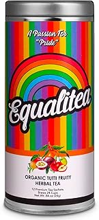 Equalitea Pride Tea, Organic Tutti Fruity, Gourmet Herbal Teas in Reusable Rainbow Tea Tin, Gay Pride Gifts for LGBTQ Pride 2025, All Natural & Plastic Free (12 Sachets)
