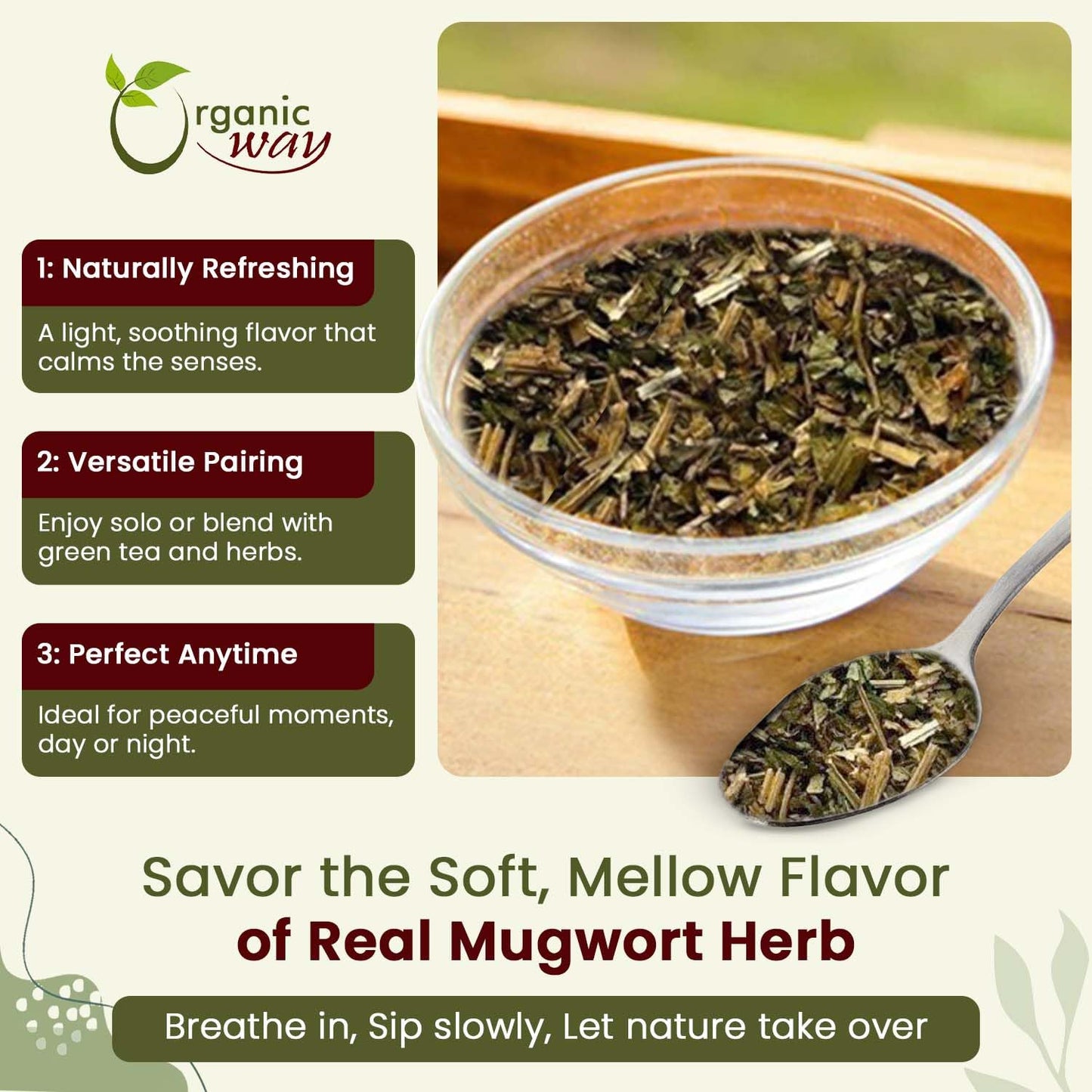 Organic Way Mugwort Herb Loose Leaf Cut &amp; Sifted - Herbal Tea (4 Oz)