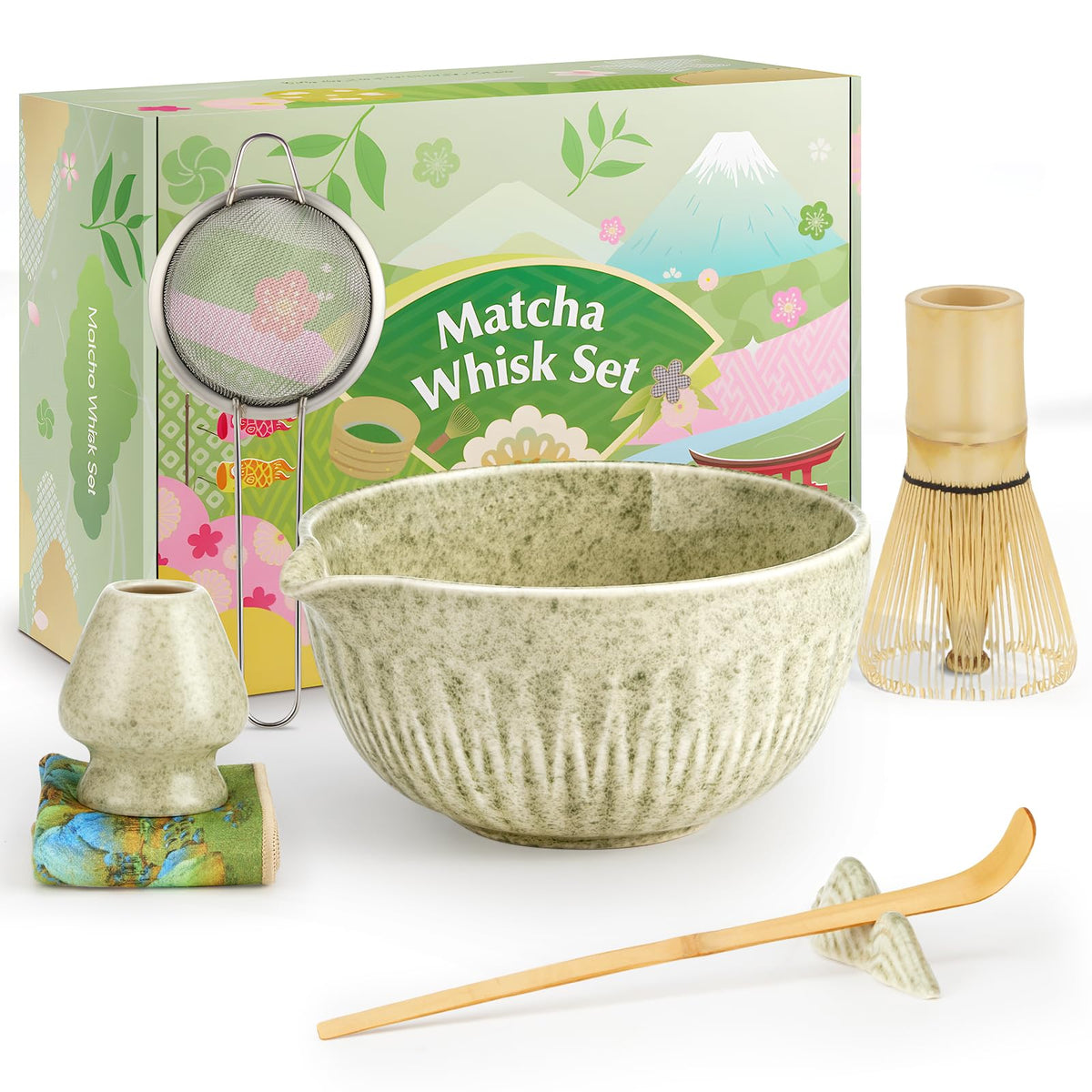 Haotao 20Oz Matcha Whisk Set，7 Pcs Matcha Kit Includes Matcha Bowl, Whisk & Holder, Bamboo Scoop, Scoop Rest, Sifter & Tea