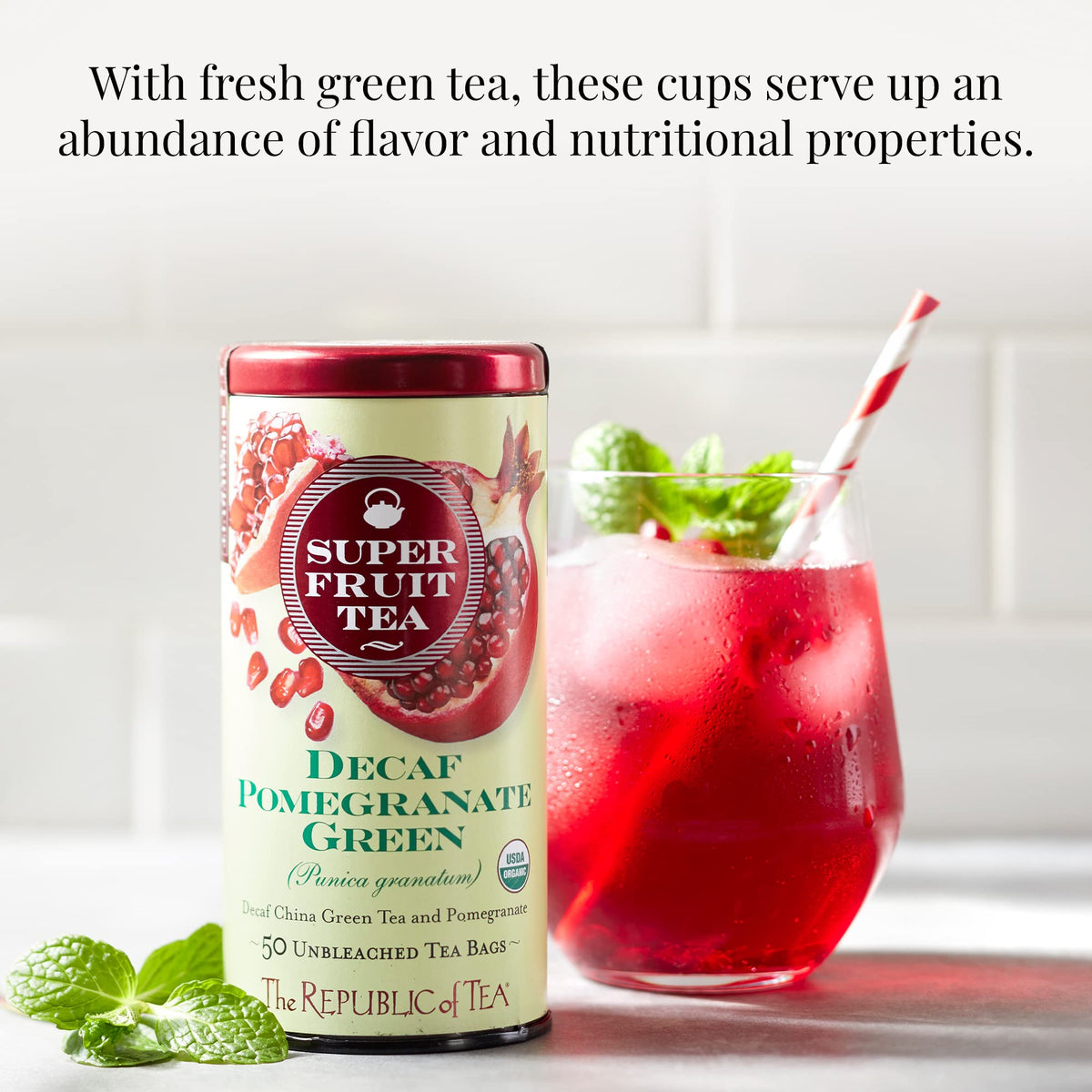 The Republic of Tea SuperFruit Decaf Pomegranate Green Tea, 50 Ct