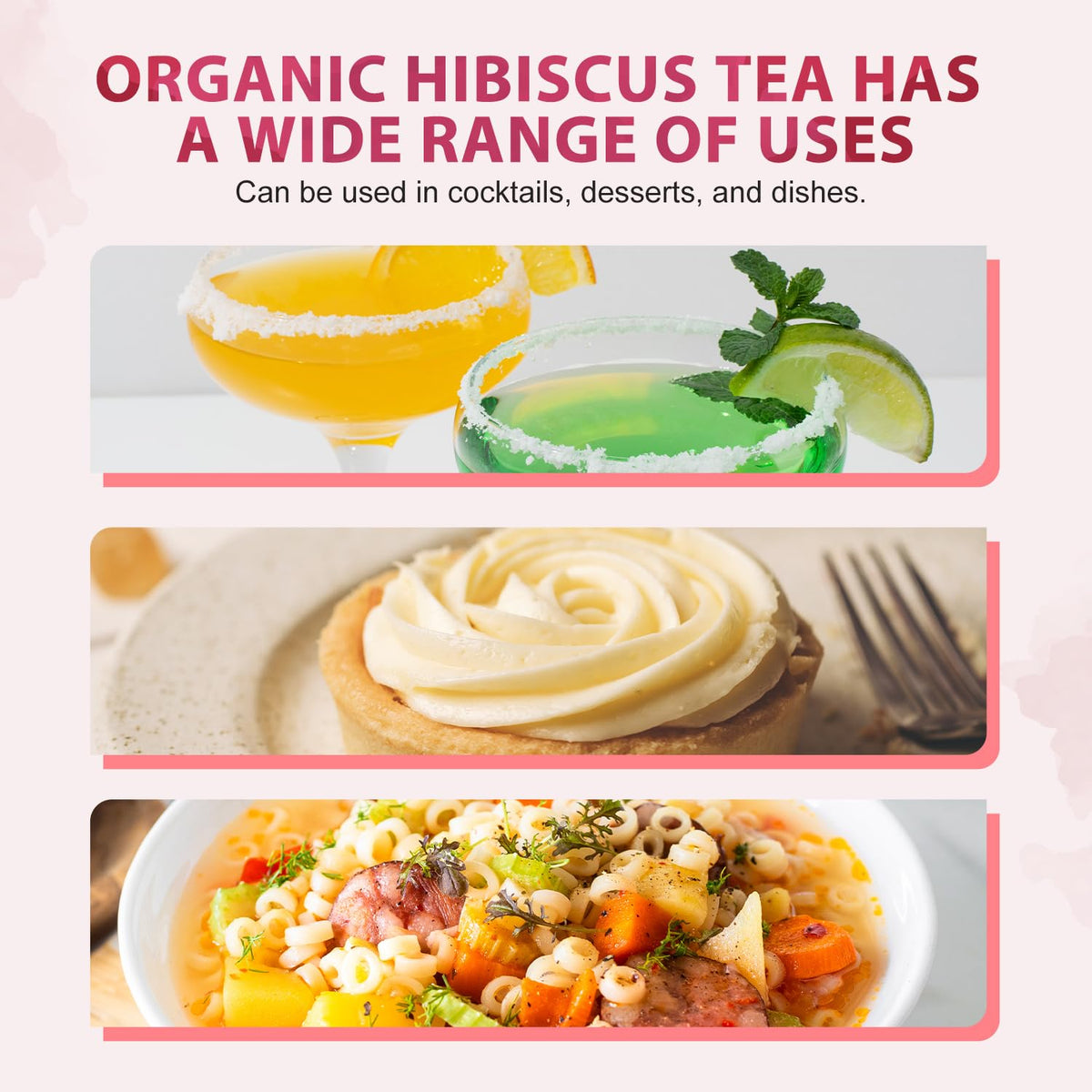 Soeos Organic Hibiscus Flower Herbal Tea, 1lb (16oz), Hibiscus Tea Loose Leaf, Bold Tart Flavor, Caffeine-Free &amp; Naturally Refreshing, Perfect for Iced Tea, Hot Infusions, and Floral Blends