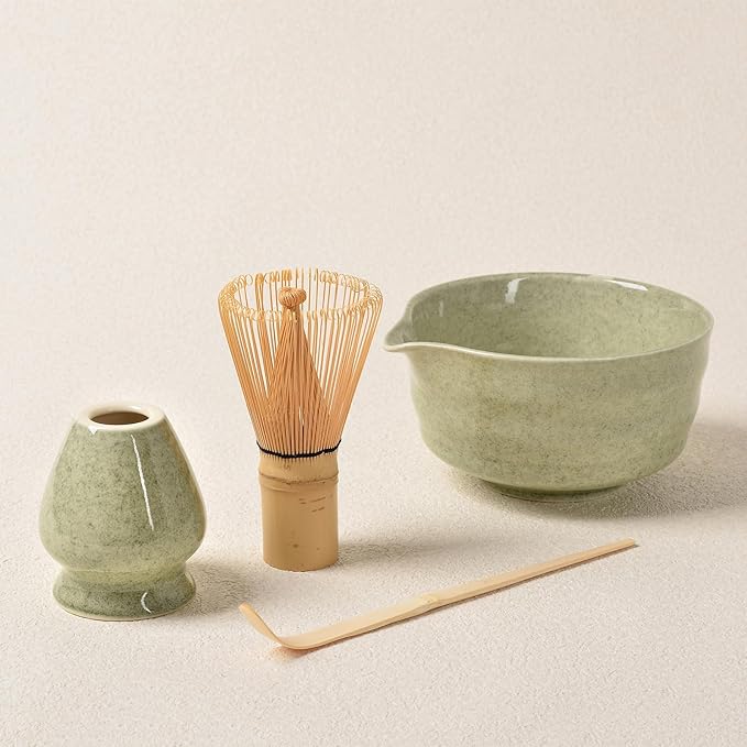 Authentic Japanese Matcha Ceremony Set - 17oz Traditional Chawan Bowl with Bamboo Whisk (Chasen), Scoop & Stand - Complete Starter Kit for Beginners